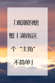 观潮的螃蟹丨湖南这个“主角”不简单