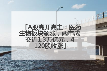 A股高开高走：医药生物板块领涨，两市成交近1.3万亿元，4120股收涨